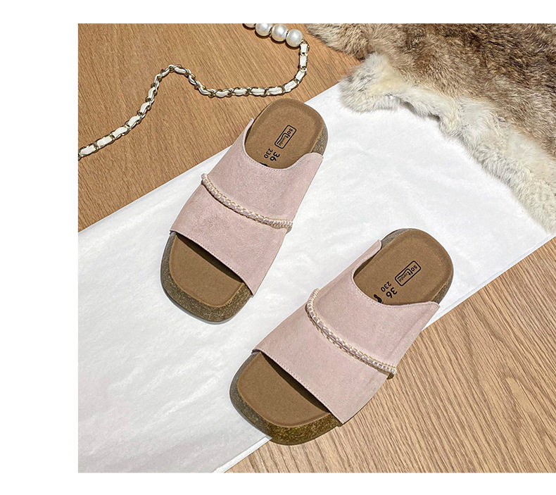 Dép sandal nữ quai ngang đế dày bằng gỗ bần, mũi vuông, đi ngoài trời — Màu khoai môn, Màu vàng gừng, Màu xám nhạt chi tiết 31