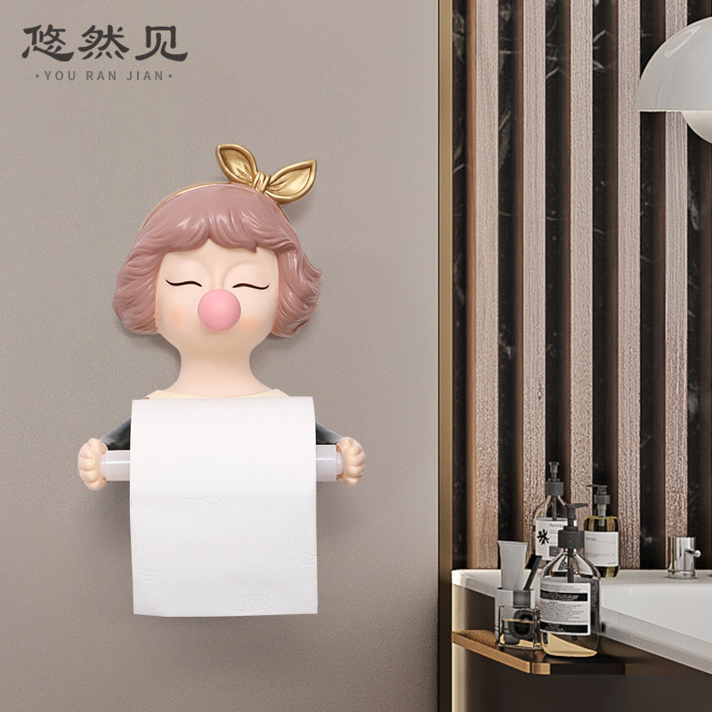 免打孔卡通动物创意家居厕所卷纸架装饰卷纸筒卫生间纸巾盒壁挂式