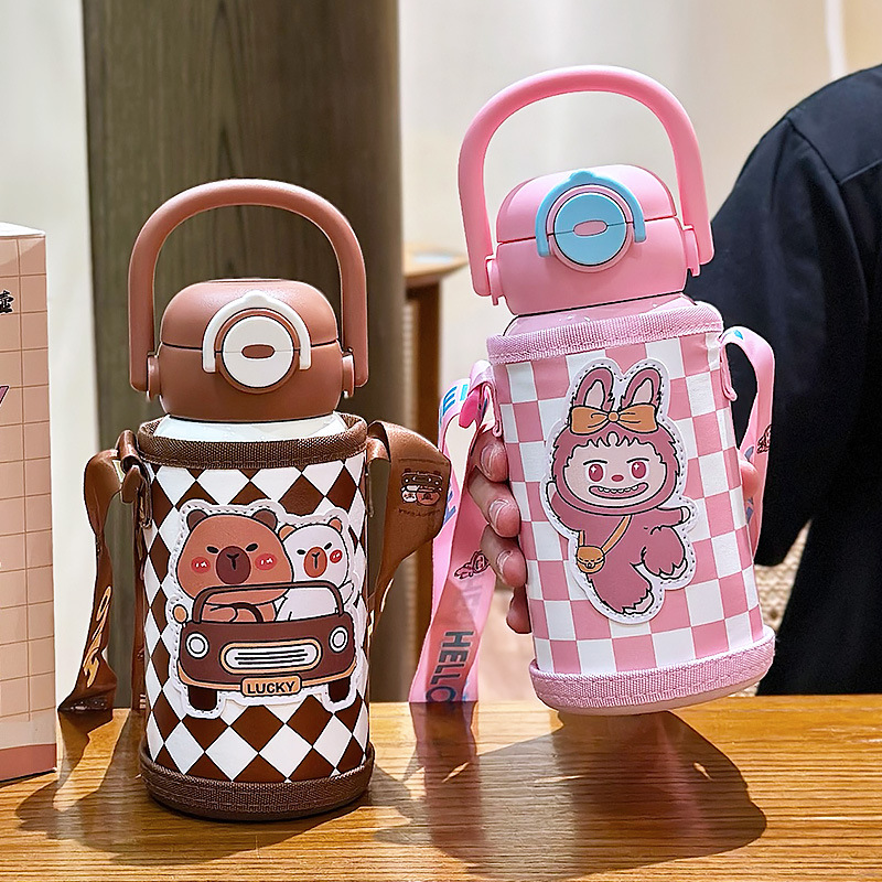 Nuevo doble bebida de acero inoxidable 316 alto valor facial lindo conejo portátil paja dibujos animados taza de agua para niños taza de agua para estudiantes