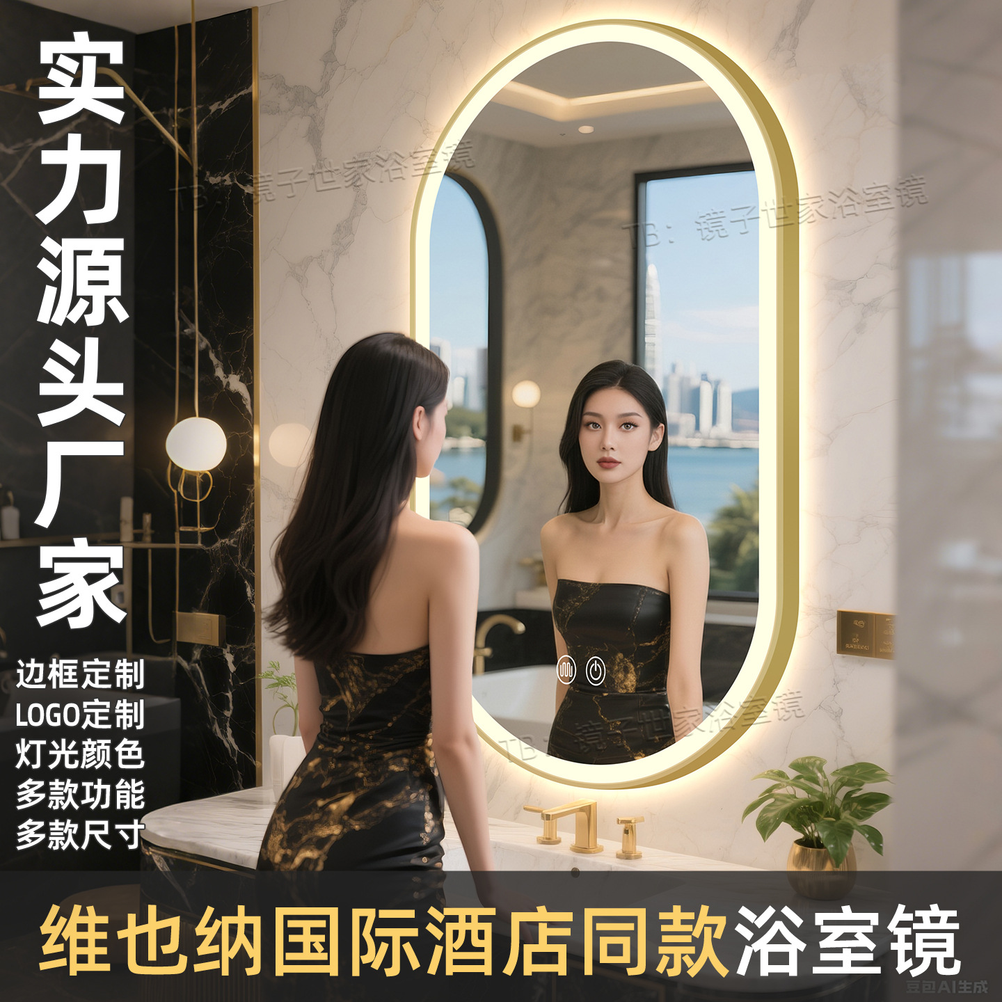 Espejo de baño de hotel de estrellas iluminación led espejo inteligente marco de aluminio inodoro espejo anti-nebble inodoro tipo de pared