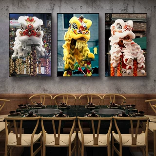 广东醒狮传统文化装饰画舞狮子狮头挂画南狮中国风餐厅国潮风壁画