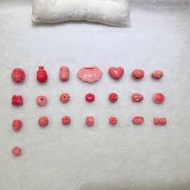 仿珊瑚粉色雕花珠配件DIY手串饰品串珠隔珠爱心吊坠手工配饰