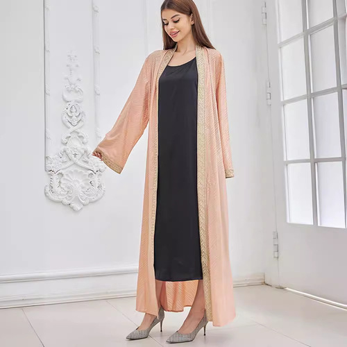 Fashion Embroidered Robe, Middle Eastern Arab Luxurious Gold-Leaf Cardigan, Muslim Long Dress