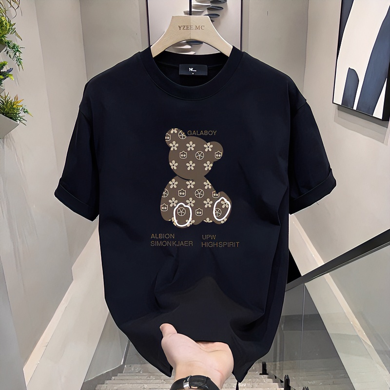 Women's Clothing bear print loose short sleeved t shirt for men and women summer retro cotton couple t shirt_voghion.com