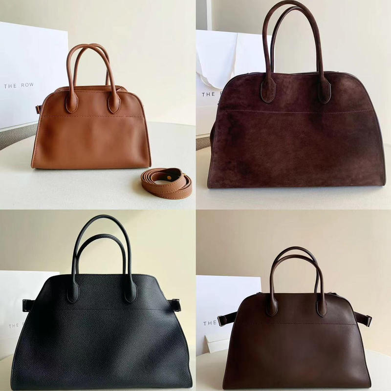THE皇冠ROW Margaux15麂皮荔枝纹平纹托特包TR手提包真皮女包|undefined
