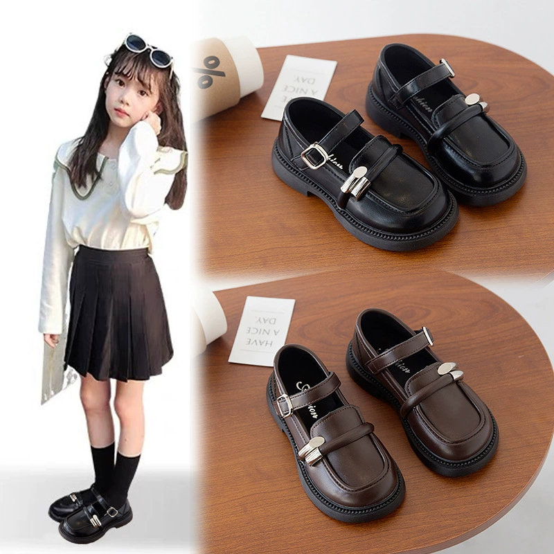 Кожаные туфли для девочек кроссовки принцессы 2024 весна осень новая детская мягкая подошва одиночные туфли черные Мэри Джейн Лефу обувь противоскользящие
