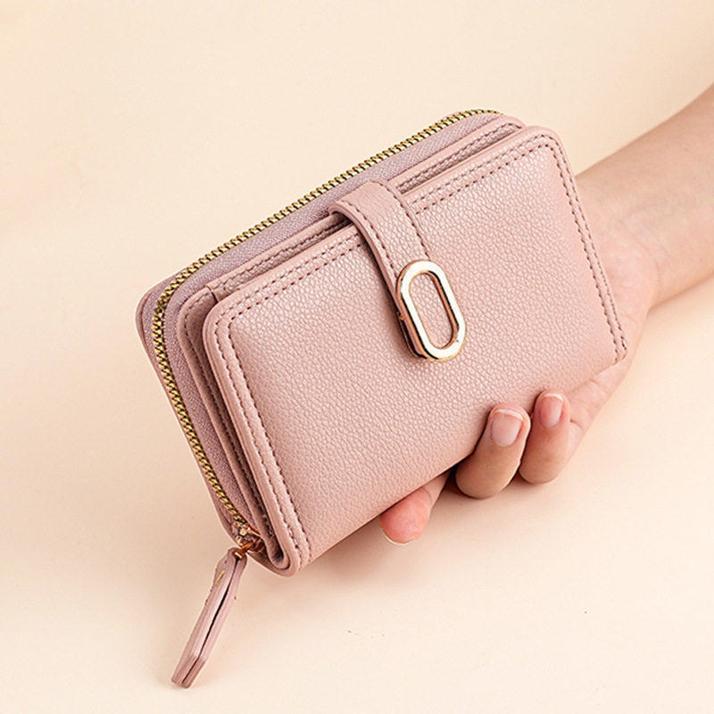 Monedero simple para damas corto y compacto multi-tarjeta bolso de tarjetas plegables 2 en 1 bolso de cambio de lichi patrón billetera estudiantil