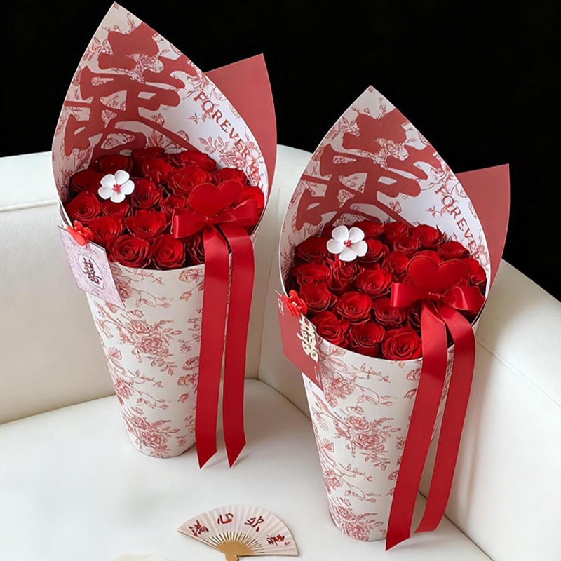 Papel de embalaje festivo rosa ramo de flores DIY romántico material de florista al por mayor