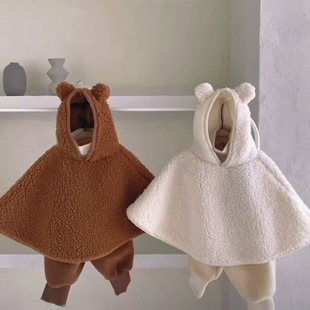 Winter baby cloak boys and girls baby warm cloak children hooded fleece-lined children cloak [broken code processing]]
