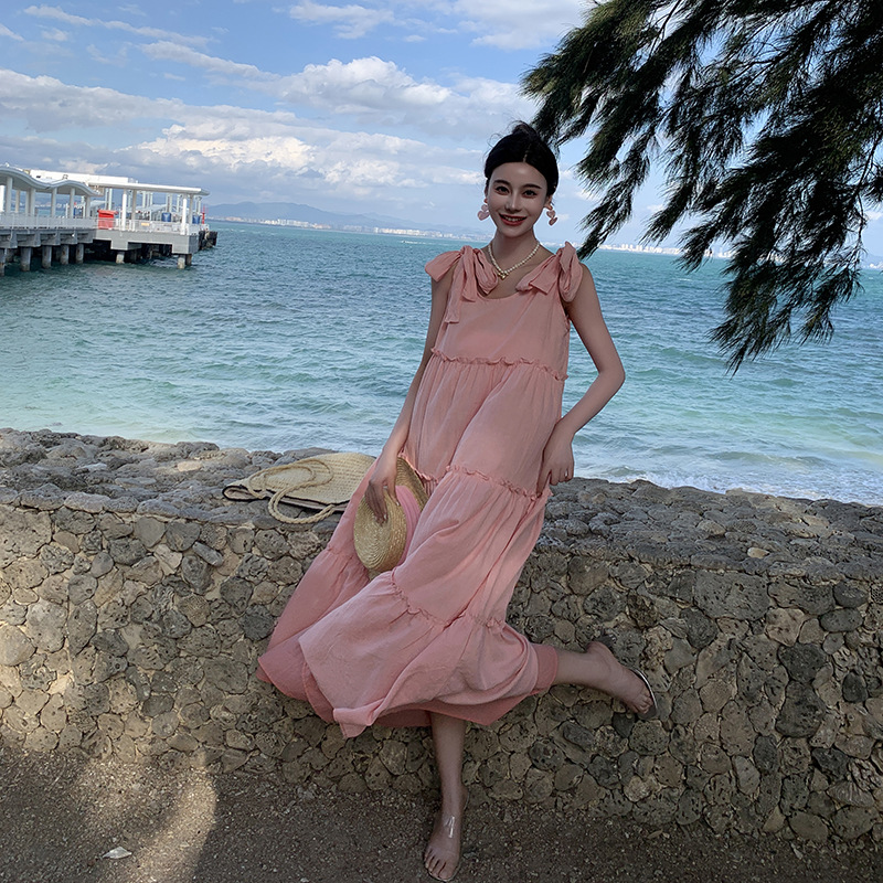 Fuchsia cute fresh beach dress
