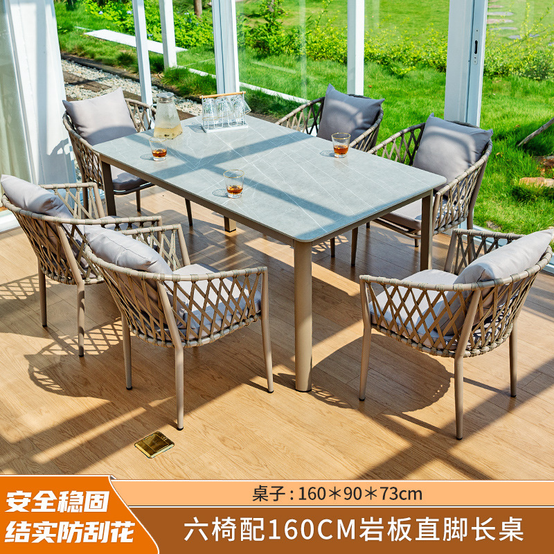 Muebles de exterior Patio Villa Ocio mesa y silla de ratán nórdico balcón al aire libre patio neto plástico rojo mesa de madera y silla