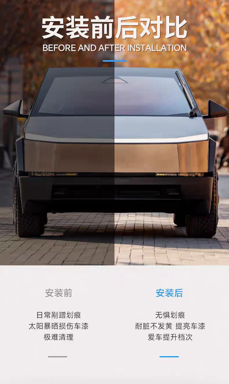 Suitable for Tesla Cybertruck: Transparent headlight film, light black TPU color-changing protective film