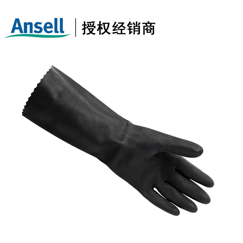 ANSELL/安思尔87-950天然橡胶防化手套 加厚棉衬酸碱劳保防护手套