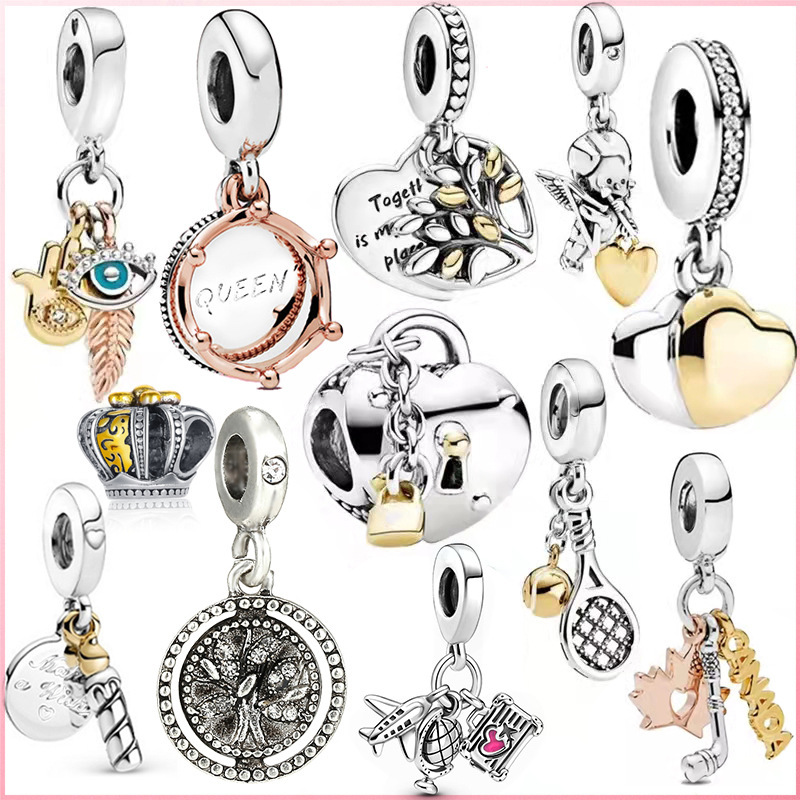 Panjia bracelet diy beads two-color love beads tree of life pendant suitable for making 3mm snake bone chain bracelet Panjia bracelet diy beads two-color love beads tree of life pendant suitable for making 3mm snake bone chain bracelet