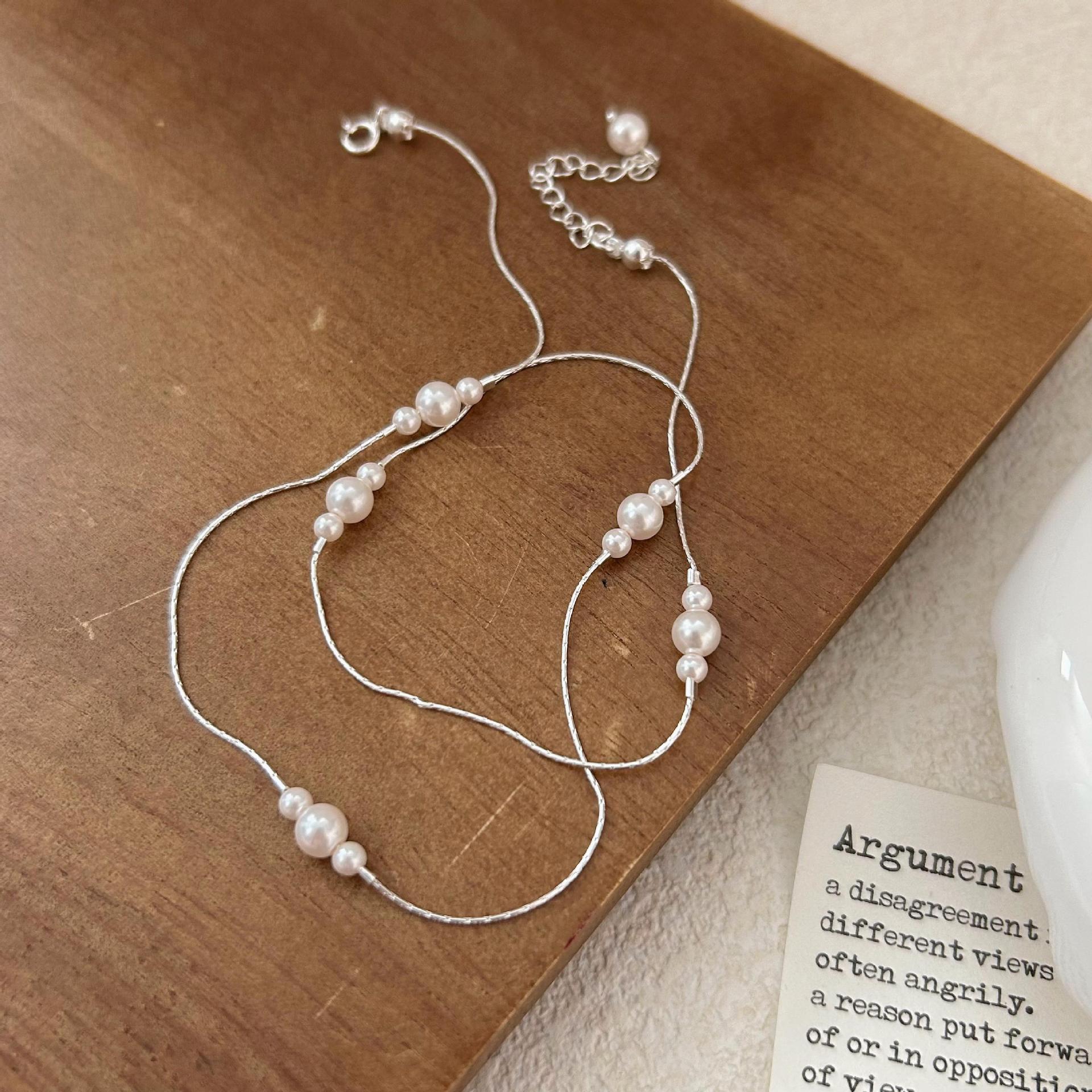 Women's Gender Plating Design 925 Sterling Silver Pearl Plating Geometric Necklace