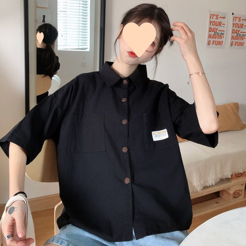 Korean shirt, short-sleeved, summer new shirt, female student loose five-quarter sleeves, Hong Kong style, half-sleeves, all-match work shirt