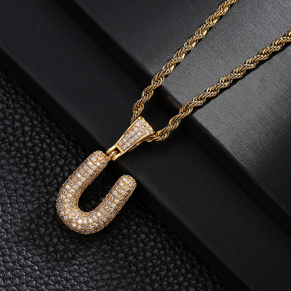 Nuevo cross-border 26 letras inglesas colgantes collares de bronce y piedra collares de moda simplista para hombres y mujeres