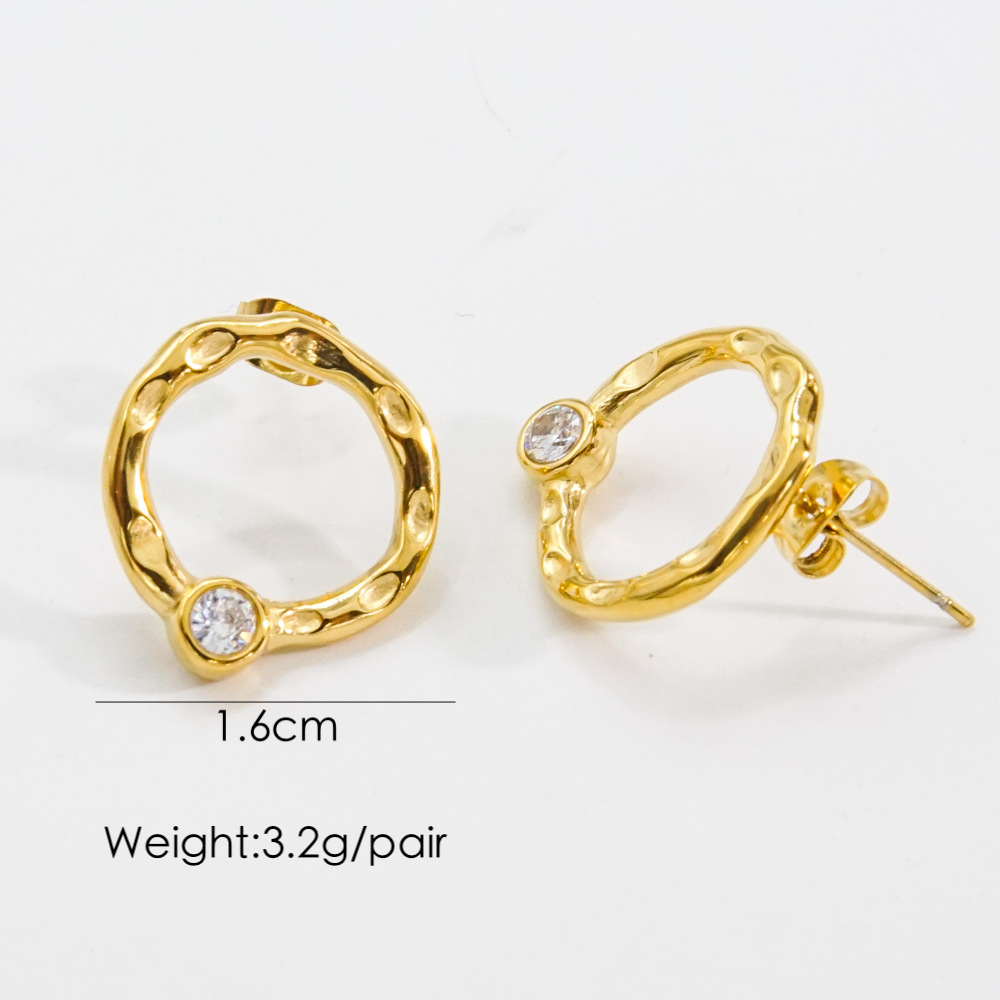 1 Pair IG Style Simple Style Geometric Plating Inlay Stainless Steel Artificial Pearls Zircon 14K Gold Plated Ear Studs display picture 6