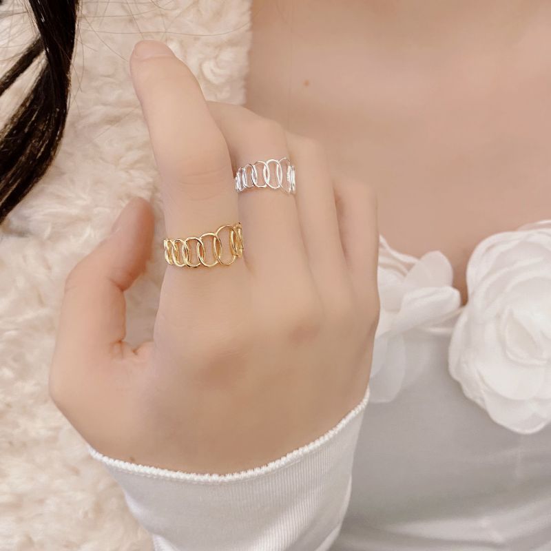 Geometric Pattern 18K Gold Plated Silver Plated 925 Sterling Silver Geometric Wide Band Rings Open Rings Rings