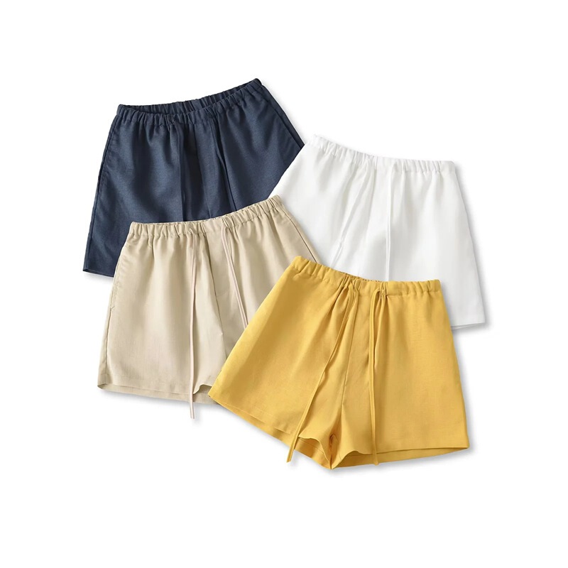 American Comfortable Breathable Linen Shorts 2025 Spring and Summer New Elastic Low-Waist Drawstring Sports Casual Wide-Leg Pants
