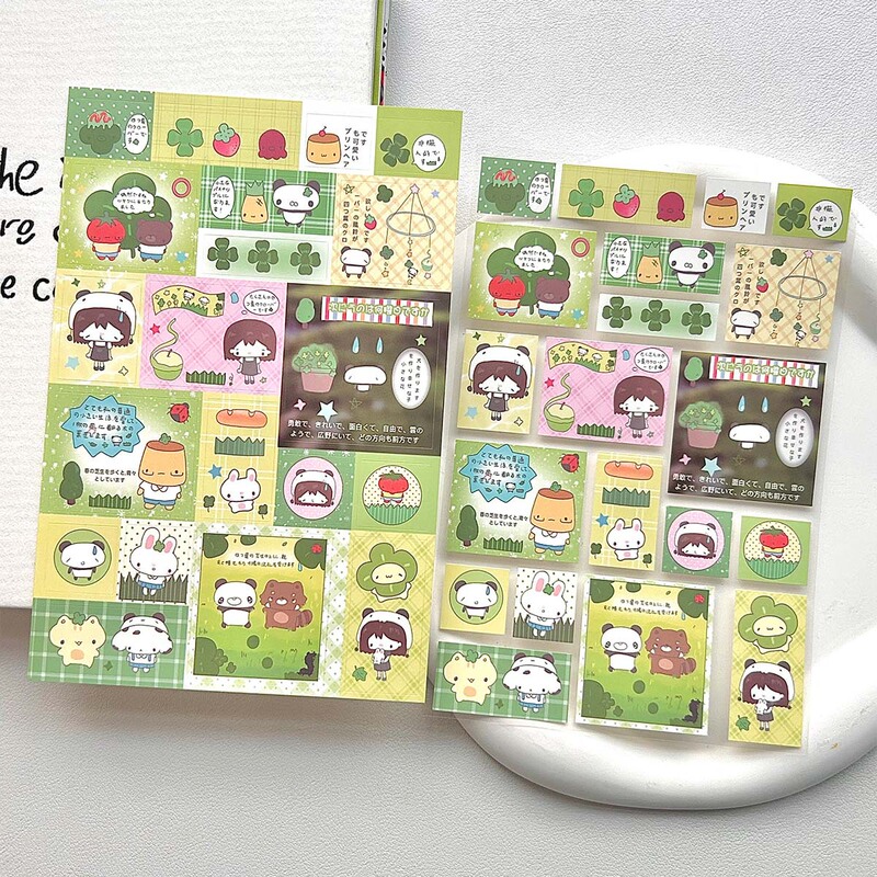 落書きかわいいハンドブックステッカーかわいい設定コラージュ装飾 DIY 古代キャラクター四つ葉のクローバー Wowakawa|undefined
