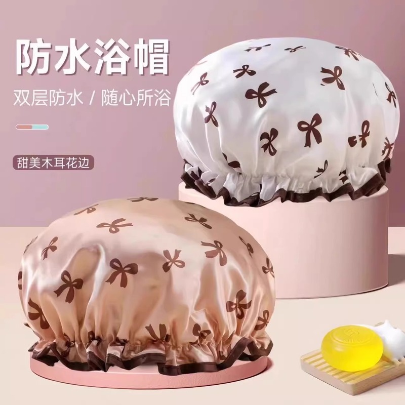 女性用二重層シャワーキャップ、防水入浴、家庭用キッチン、油煙防止ヘッドギア、女の子用ドライヘアマスク、特別なシャワーキャップ、新しいスタイル|undefined