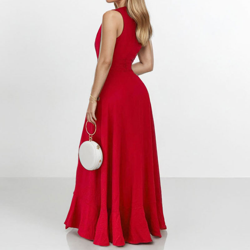 2026 New Model Cross-Border Foreign Trade Elegant Commuting High-Waisted Slim-Fit Solid Color Dress_ecoleips.com