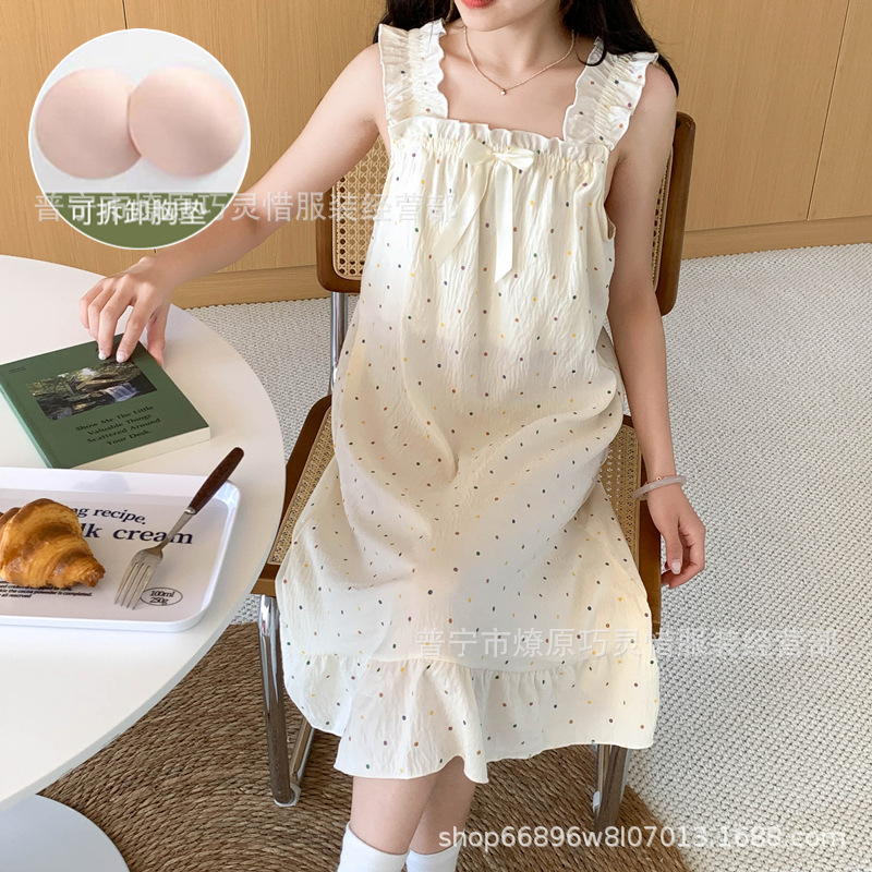 Pijama de cabina para mujeres polvo de cereza de verano algodón trenzado cojín de pecho pijama largo viento rojo de primavera y verano ropa para el hogar