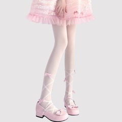 ロリータの蝶結びの白いストッキングの女性の夏の薄い金の防勾糸lolitaの純粋な欲の真珠の黒い糸のストッキング