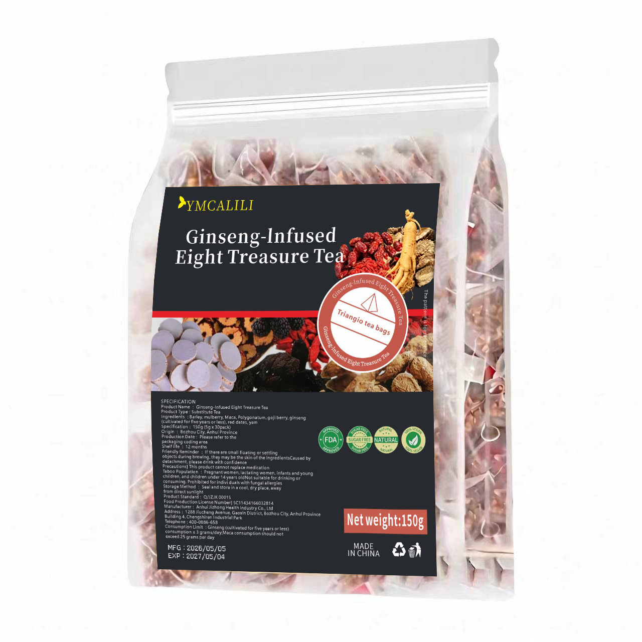 Ginseng Eight Treasure Tea Ren Shen Ba Bao Cha 30 Teabags Herbal Blend 150g quality and texture