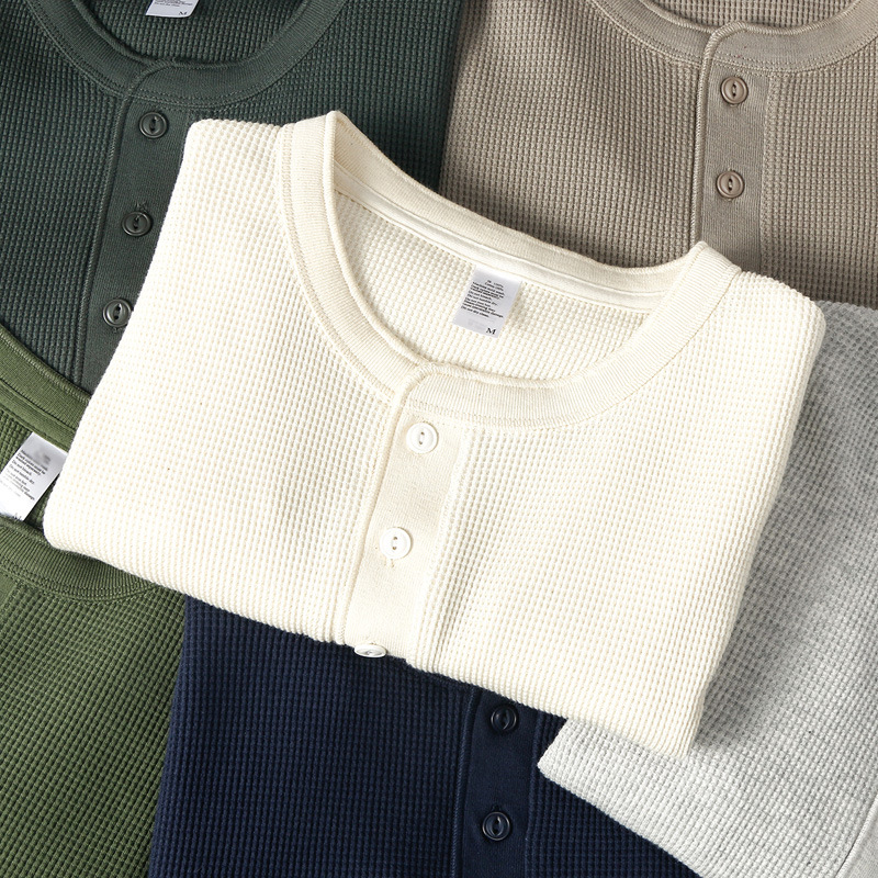 ワッフルのアメリカのレトロなカチカチと重いポンドのヘンリーの襟は底のtシャツを打ちます。