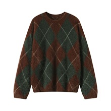 拉绒！100%纯山羊绒衫女圆领套头简约宽松百搭软糯针织毛衣菱格