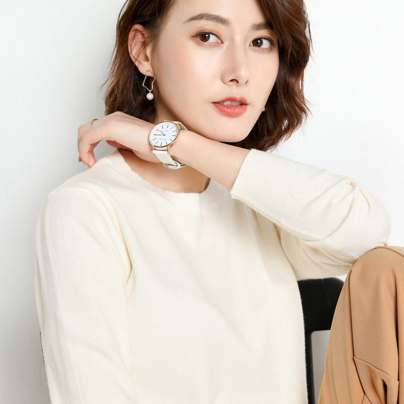 秋冬套头毛衣女圆领宽松针织衫纯色长袖大码打底百搭短款上衣批发