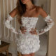 White Short Light Wedding Dress Bride Wedding Engagement Small Dress Skirt Feminine Long-Sleeved Dress Banquet High-End