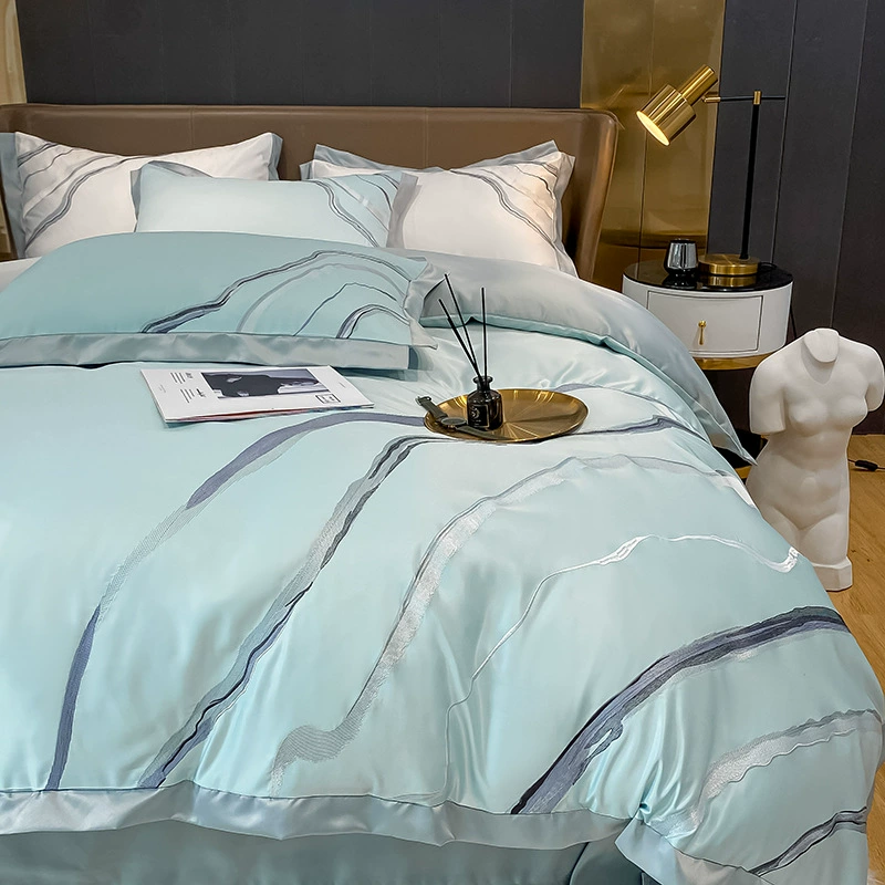 Summer silk double-sided silky set, sheet, duvet cover, bedspread, 4 piece set, light luxury style