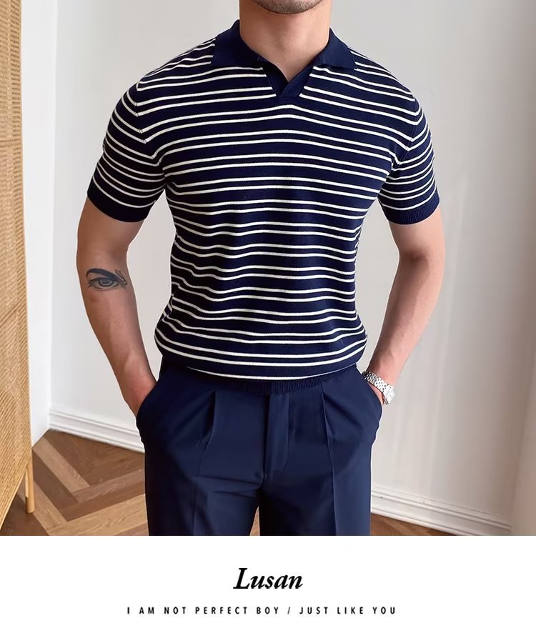 245g Weight Short Sleeve Sleeve Length Regular Sleeve Sleeve Type Polyester Fabric Type Regular Top Length Casual Occasion Turndown Neckline Slim Fit Type Stripe Pattern Summer, Spring Season Men's Gender Classic Style Style 3XL, M Size Wholesale Men's Polyester Classic Style Stripe Short Sleeve Men's T-shirt 18