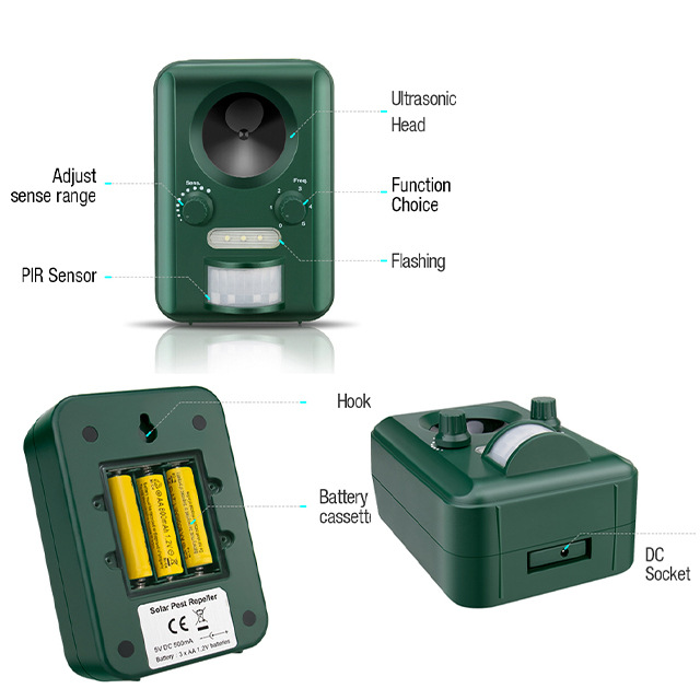 奥讯户外太阳能供电超声波闪光动物驱赶器驱猫驱狗驱鸟无害无污染