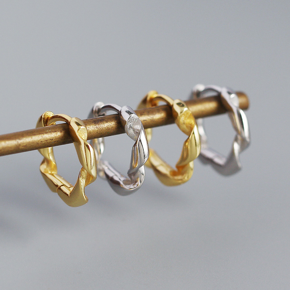 925 Sterling Silver Material 1 Pair 925 Sterling Silver Metal Irregular Twist Electroplating 18K Real Gold Plated Platinum Plated Earrings Ear Studs