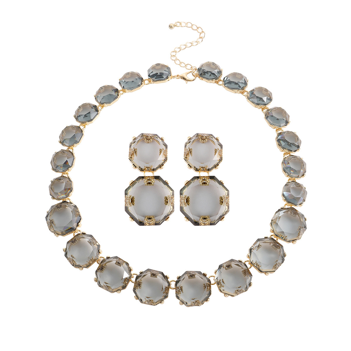 85g Weight Rhinestones Inlay Material Earrings, Necklace Classification Daily Occasion Alloy Material Geometric Pattern Women'S Gender Inlay Design Fashion Style Fashion Geometric Alloy Inlay Rhinestones Women's Earrings Necklace 2