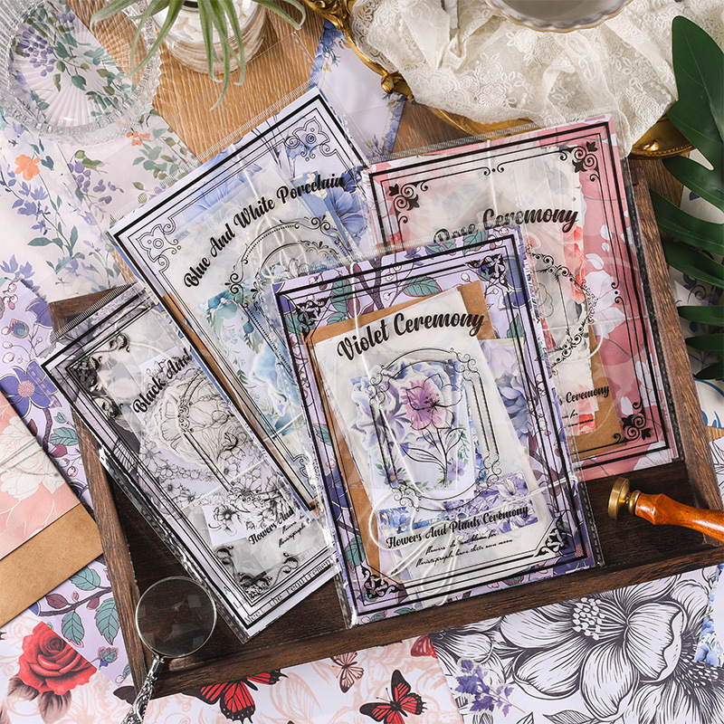 Flor regalo carta serie material pintado a mano bolsa vintage diario pegatinas traje DIY diario decoración base papelería pegatinas