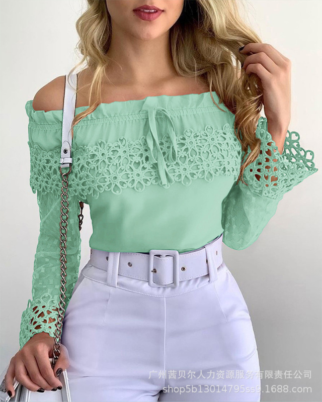 新商品の欧米の婦人服のピンクの肩の透かし彫りのレースの上着|undefined