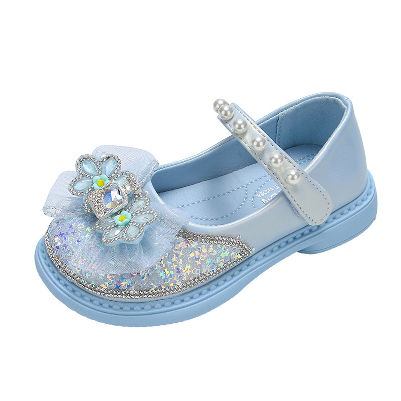 Zapatos de cuero para niñas princesa de niños zapatos de cristal primavera y otoño 2025 nuevos zapatos casuales de diamante suave zapatos de chicas