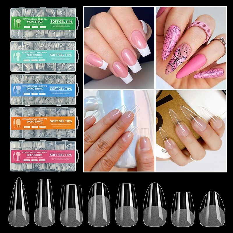 Semi-frosted nail art pieces are free of engraving and grinding thin, semi-frosted and seamless European and American cross-border fake finger 600pcs nail pieces wholesale
