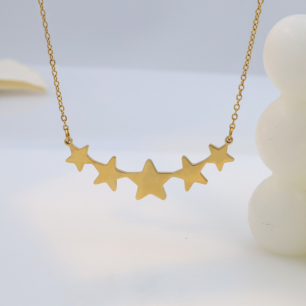 Fashion Simple Style Pentagram Pendant Stainless Steel Necklace For Women