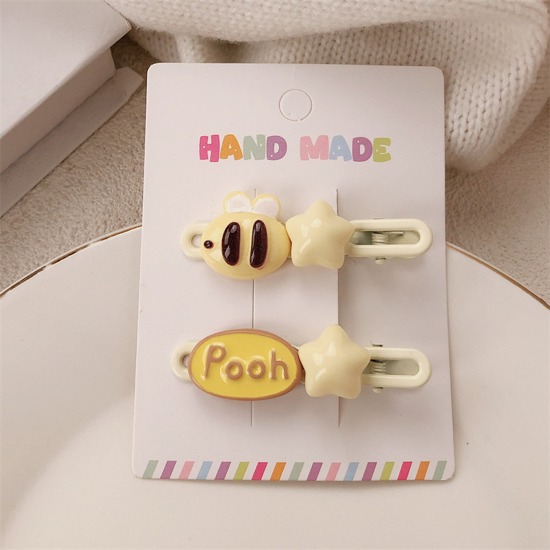 Caricatura serie de abrazaderas de abejas adorables jarras de miel de chicas estrellas de corazón lateral cabello roto peludo abrazaderas de cabello tocado