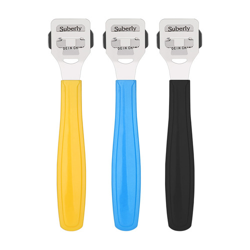 Black plastic handle stainless steel foot planing knife pedicure knife to remove dead skin calluses yellow foot scraping knife foot planing tool