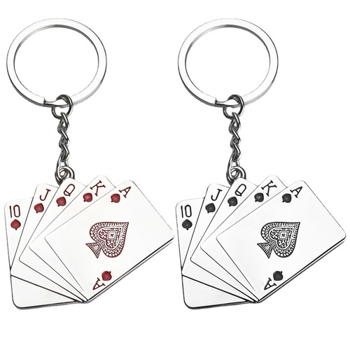 Creative Poker Keychain Customized Mahjong Keychain Red Heart A Key Pendant Macau Travel Commemorative Gift