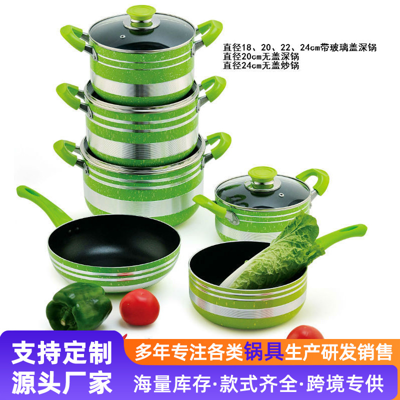 10 piezas de aluminio color sopa olla antiadherente wok leche olla profunda pan con tapa de vidrio transparente con mango