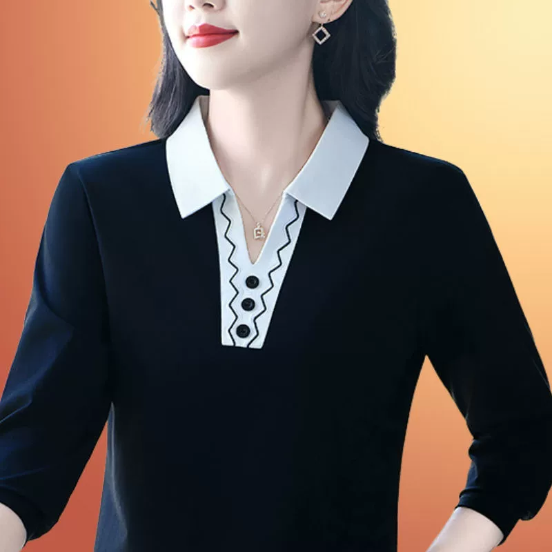 Весенняя и осенняя новая рубашка POLO иностранные мамы среднего и пожилого возраста с лацканом футболки с длинными рукавами