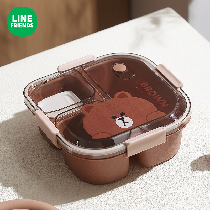Caja de almuerzo de microondas de dibujos animados de oso marrón de tres cuadrículas de oficina para adultos caja de almuerzo de estudiantes de oficina caja de almuerzo portátil